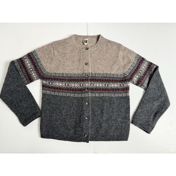 100% Shetland Wool Sweater Womens Medium Cardigan Vintage Smart Set FLAW - Picture 1 of 12